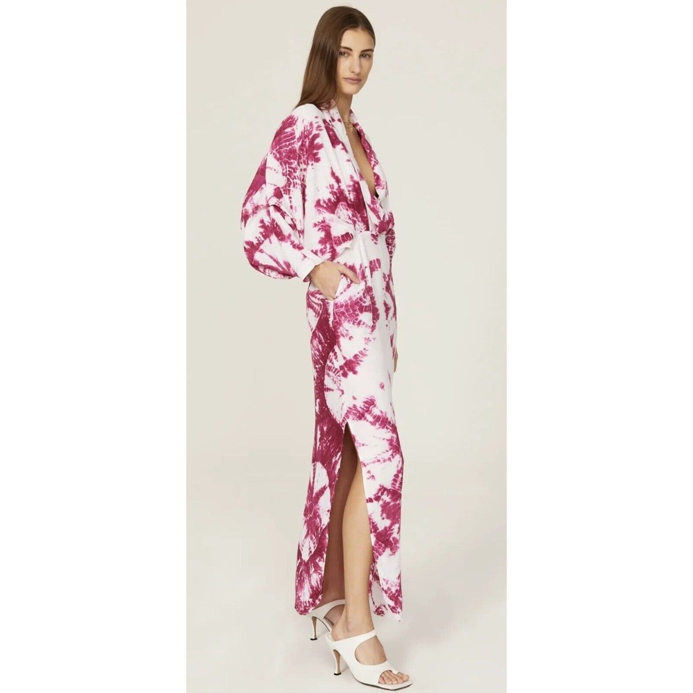S/W/F Magenta Tie Dye Kimono Plunge Dress W/pockets Medium